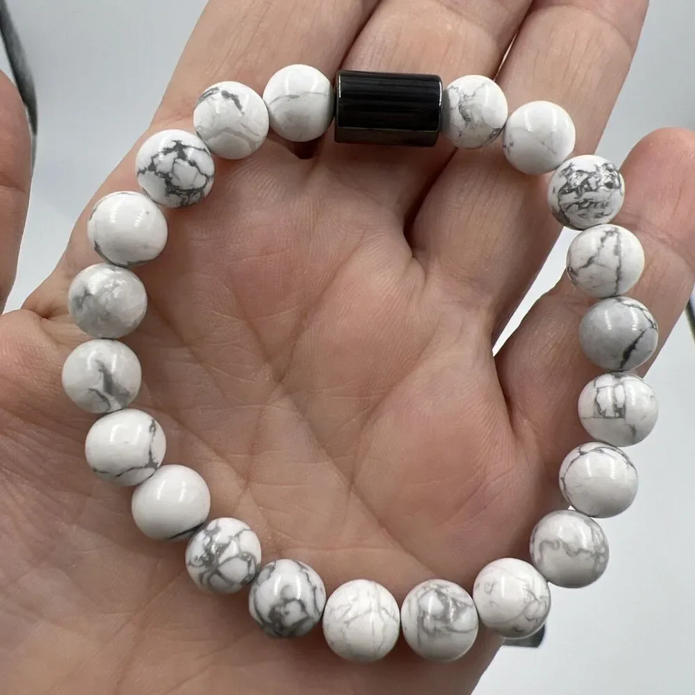 Stretch Bracelet Unisex Heavy Marble Stone Beads Minimalist Peacefulness Restful
